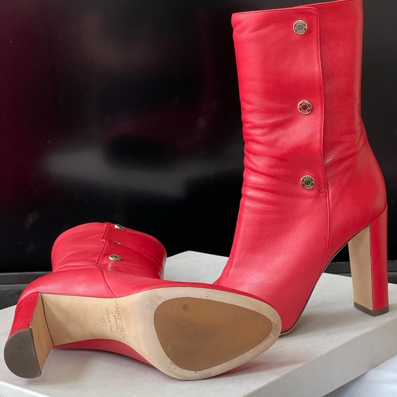Jimmy Choo Shoes Jimmy Choo Dayno Red Leather Mid-Calf Boots - Picture 3 of 6
